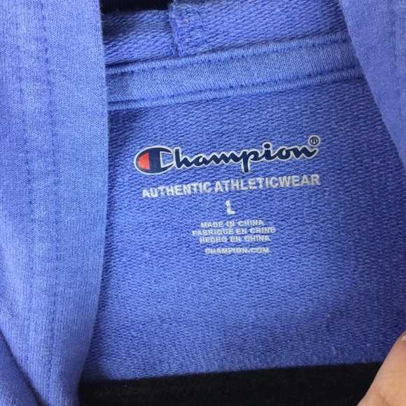 Champion French Terry Script Logo Raglan Sleeve Blue Hoodie Girl’s Size Large - Picture 4 of 11
